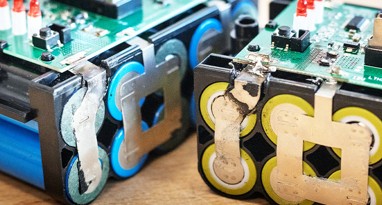 Close-up of the inside of the counterfeit batteries