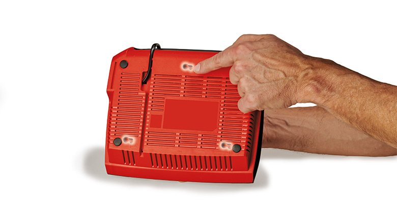 Back of a charger with integrated suspension eyelets