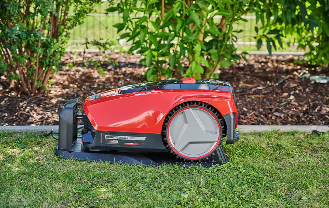 Einhell robot mower on the charging station