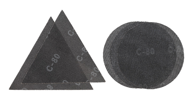 Sanding meshes in triangular and round shapes, suitable for various sanders.