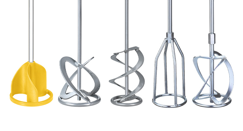 A selection of different mixer paddles is displayed side by side.