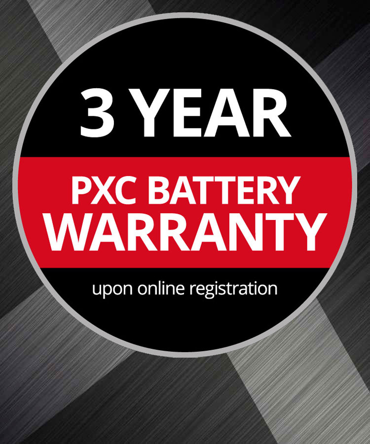 Round Warranty Logo with the text "3-Year Battery Warranty, upon Online Registration" on a grey background.